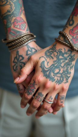 Intricate tattooed hands intertwinedの素材