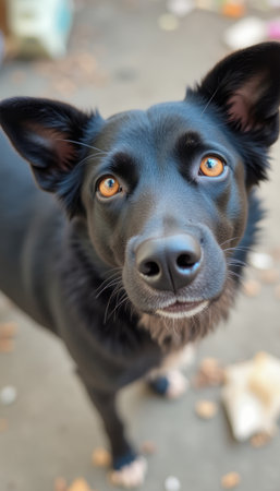 Adorable black dog with expressive eyesの素材