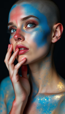 Striking portrait of a woman with artistic body paintの素材