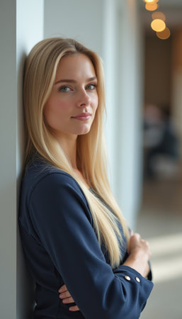 Confident young woman with long blonde hairの素材