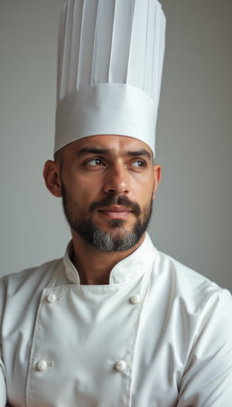 Confident male chef in a pristine white uniformの素材