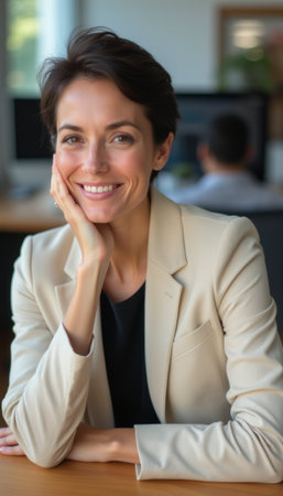 Confident woman smiling at the officeの素材