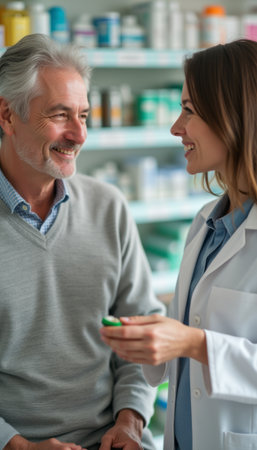 Friendly pharmacist consulting with an elderly manの素材