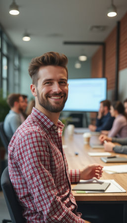 Smiling man in a business meetingの素材