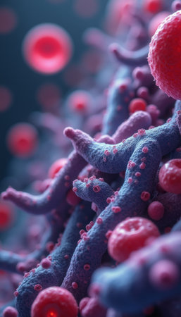 Intricate microscopic view of vibrant cells and structuresの素材