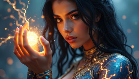 Enchanting woman wielding magical energyの素材