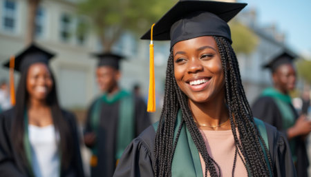 Joyful graduate celebrating with friendsの素材