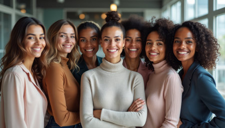 Diverse group of smiling women showcasing friendship and unityの素材
