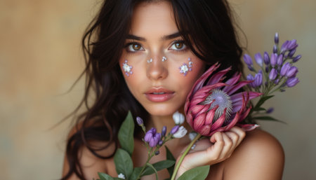 Enchanting woman adorned with floral accentsの素材