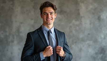 Confident young man in a suit smilingの素材