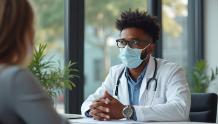 Doctor consulting with a patient in a modern officeの素材