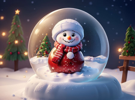 winter wonderland with Snowman inside a snow globe , snowing, festive. High quality photoの素材