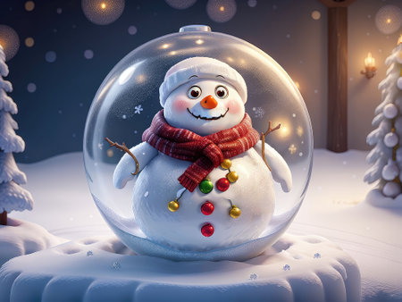 winter wonderland with Snowman inside a snow globe , snowing, festive. High quality photoの素材