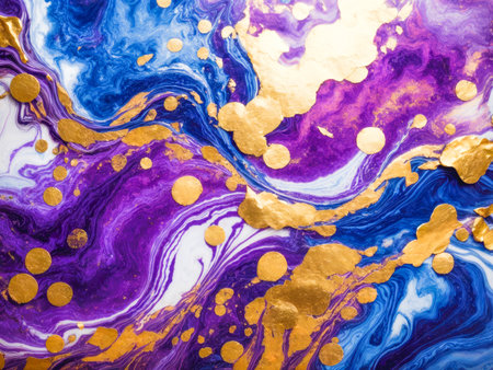 Blue and purple marble and gold abstract background. Indigo ocean blue marbling with natural luxury style swirls of marble and gold powder High quality photoの素材