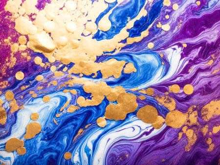 Blue and purple marble and gold abstract background. Indigo ocean blue marbling with natural luxury style swirls of marble and gold powder High quality photoの素材