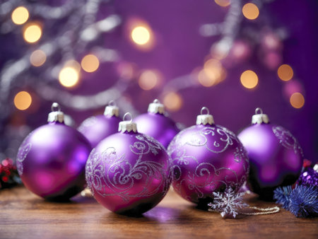 Purple christmas balls ornaments with snowflakes. High quality photoの素材