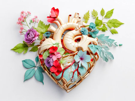 Anatomical Heart And Flowers Show Your Love For Women Men. High quality photoの素材
