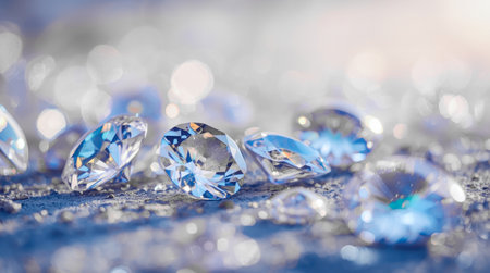 Sparkling diamonds on glittery surface with luminous bokeh background glow. . High quality photoの素材
