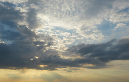Beautiful golden sunset in the sky, Europe, Ukraineの写真素材