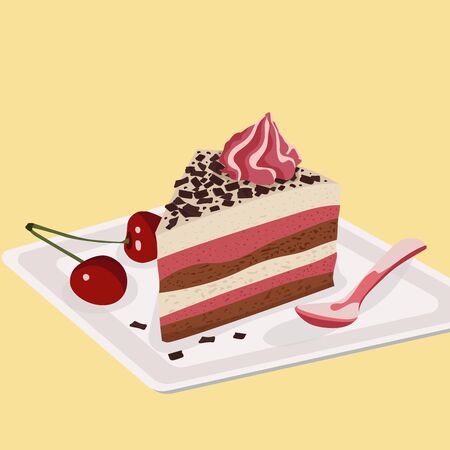 Piece of cake with chocolate crumbs and marshmallows. Tasty and delicious dessert.