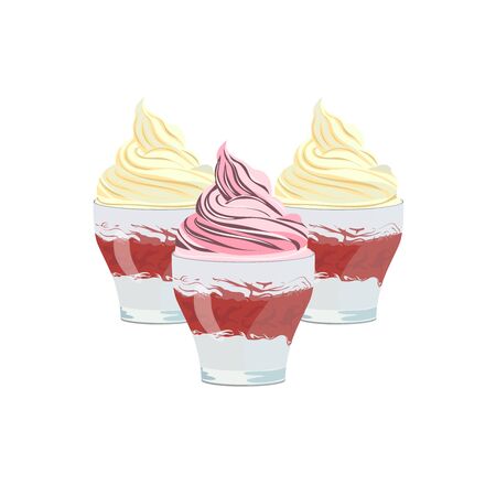 Soft strawberry ice cream with sauce in cup. Tasty and delicious dessert.のイラスト素材