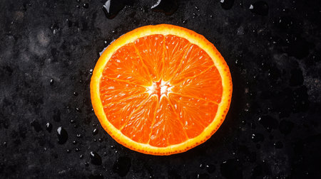 Sliced ââorange, top view, juicy photo, summer mood, perfect for background, suitable for horizontal and vertical orientationの素材