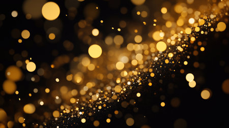 Gold bokeh isolated on black backgroundの素材