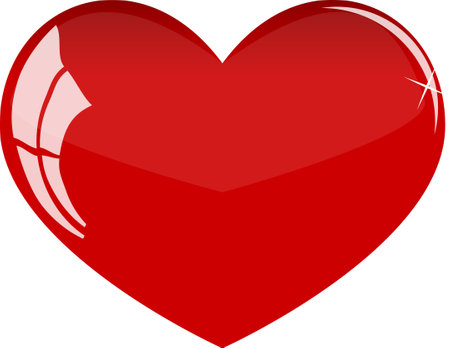 Vector graphic illustration red heart isolated in glass style, shiny, bright, with shadows and reflected lights. Design for banner, postcard, background Valentine dayのイラスト素材