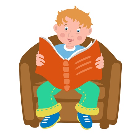 Boy on a chair reads the book - isolated Vector Illustrations のイラスト素材