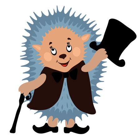 Hedgehog with a cane and a hatのイラスト素材