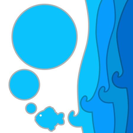 Card with blue waves and fish - vectorのイラスト素材