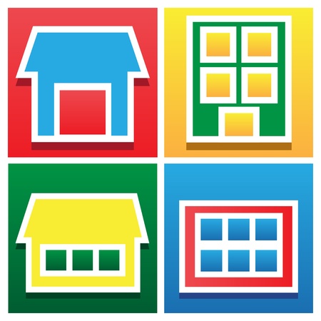 Set icon various applique houses-vector backgroundのイラスト素材