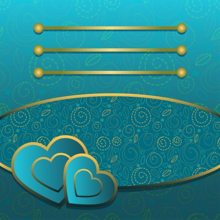 Abstract green and gold background with hearts and text fieldのイラスト素材