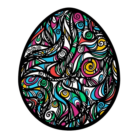 Icon ornamental colorful easter egg with black stripes and colored shapes-vector のイラスト素材