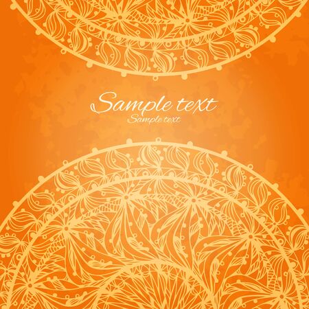 Vintage invitation decoration on orange background with lace ornament-vectorのイラスト素材