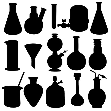 Chemicals set icons isolated black silhouette on a white background - vectorのイラスト素材