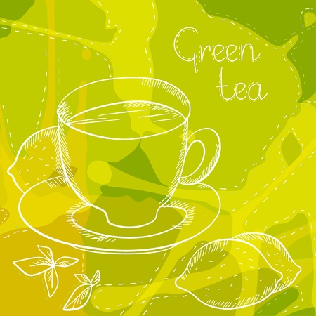 Background with a tea cup and lemon - vectorのイラスト素材