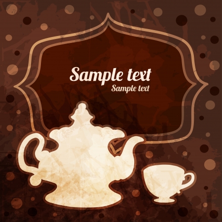 Background with tea cup, teapot, frame and space for text - vectorのイラスト素材