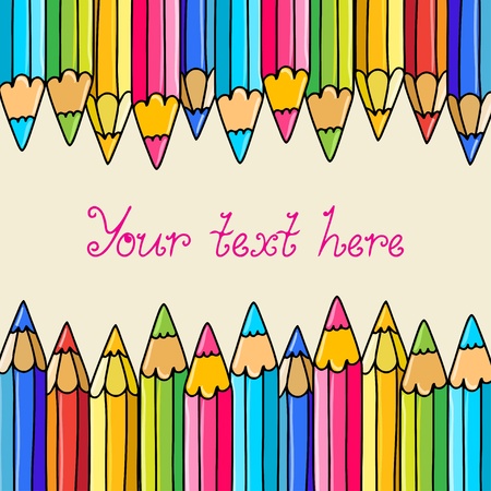 Background with colorful pencils and  space for text のイラスト素材