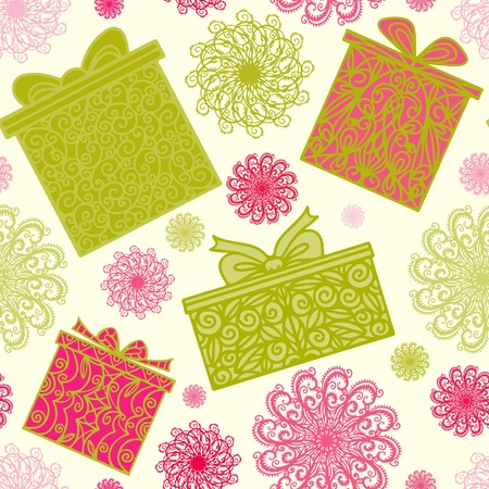 Holiday seamless pattern with snowflakes and gift boxes - vectorのイラスト素材