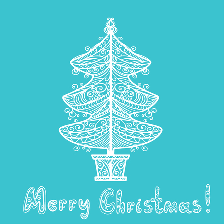 Holiday background with christmas tree and text Merry Christmas - vectorのイラスト素材