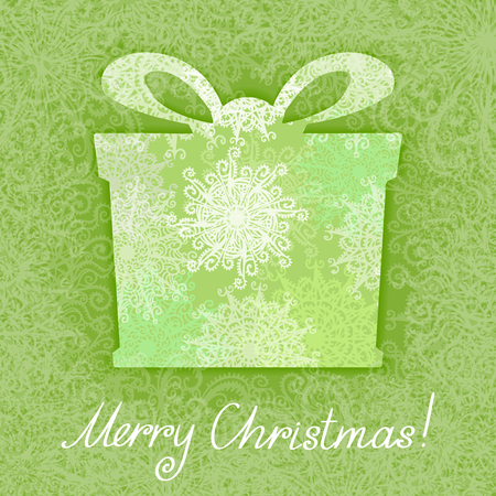 Holiday background with gift, snowflakes and text Merry Christmas - vectorのイラスト素材