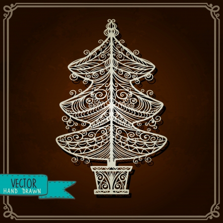 Vintage background with Christmas tree - vectorのイラスト素材