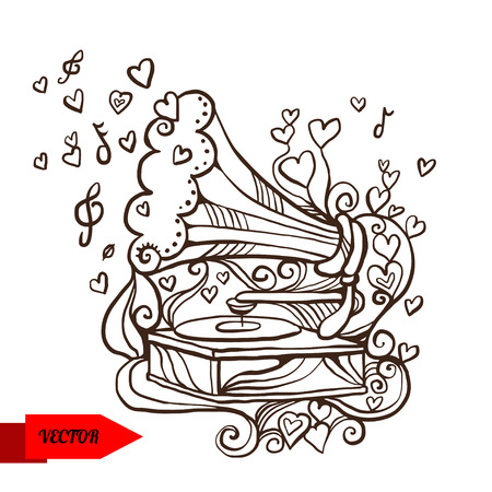 Holiday valentine background with gramophone and heartsのイラスト素材