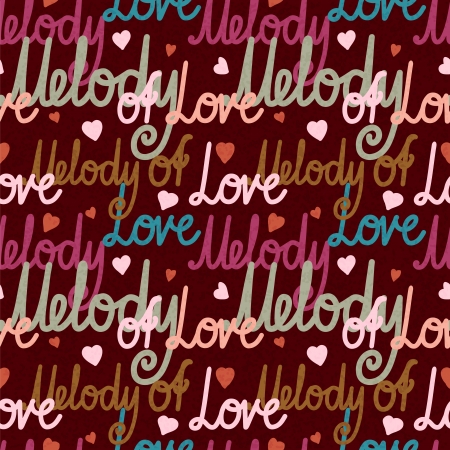 Holiday calligraphical Valentines day seamless pattern with hearts Grunge texture Text melody of love Simple sketch, doodle style Endless background - vectorのイラスト素材