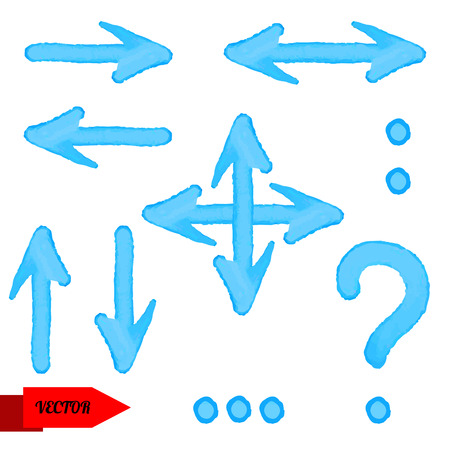 Watercolor set blue arrows,signs, question mark isolated on white background  Hand painting - vectorのイラスト素材