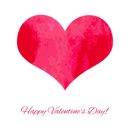 Watercolor red heart isolated on white background  Holiday Valentines day background  Hand painting  Text happy valentineのイラスト素材
