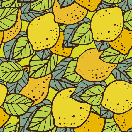 Seamless pattern with lemons and leafs - vector のイラスト素材