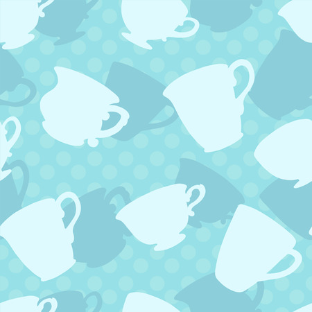 Seamless pattern with silhouette tea cups, mugs - vectorのイラスト素材