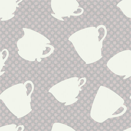 Seamless pattern with silhouette tea cups, mugsのイラスト素材